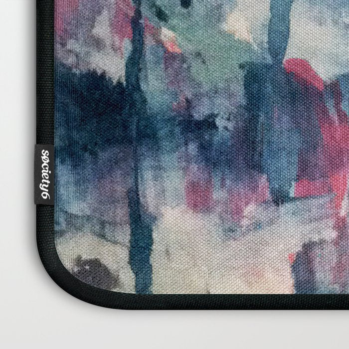Before the Storm - an abstract acrylic and ink piece in blues, white, pink, and red Laptop Sleeve Gallery Image 3