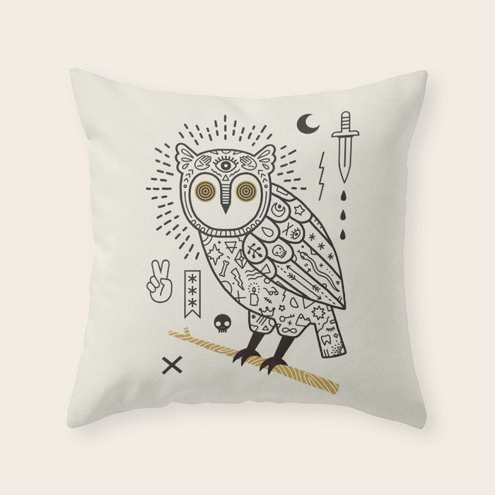 Hypno Owl Throw Pillow Gallery Image 1
