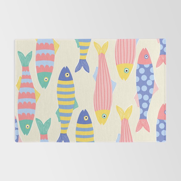 SEA LA VIE - Coastal Pun Fish Art with dots and stripes  Rug Gallery Image 2