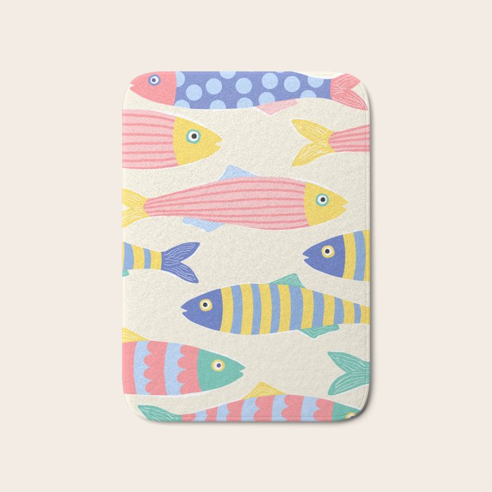 SEA LA VIE - Coastal Pun Fish Art with dots and stripes  Bath Mat Gallery Image 1
