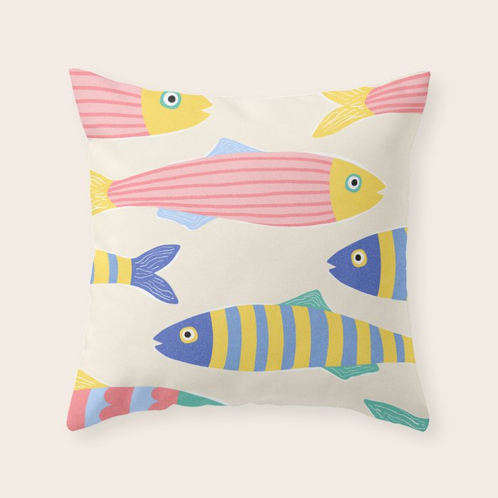 SEA LA VIE - Coastal Pun Fish Art with dots and stripes  Throw Pillow Gallery Image 6