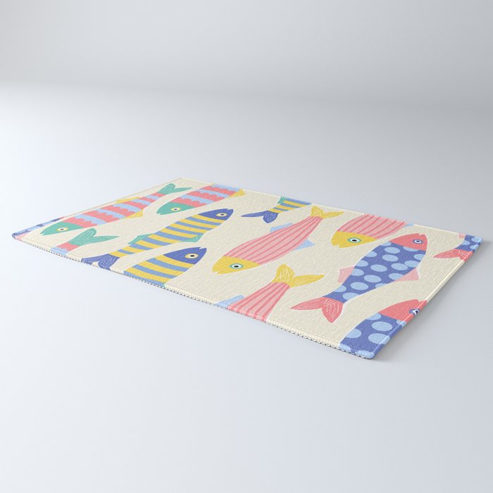 SEA LA VIE - Coastal Pun Fish Art with dots and stripes  Rug Gallery Image 3