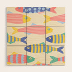 SEA LA VIE - Coastal Pun Fish Art with dots and stripes  Wood Wall Art Gallery Image 1
