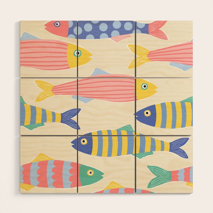 SEA LA VIE - Coastal Pun Fish Art with dots and stripes  Wood Wall Art Gallery Image 1