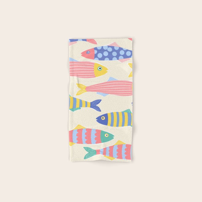 SEA LA VIE - Coastal Pun Fish Art with dots and stripes  Bath Towel Gallery Image 1