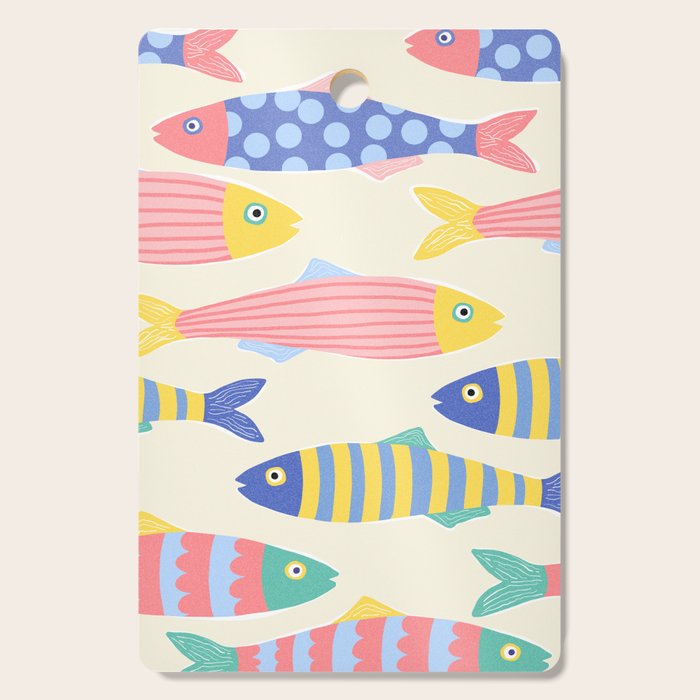 SEA LA VIE - Coastal Pun Fish Art with dots and stripes  Cutting Board Gallery Image 1