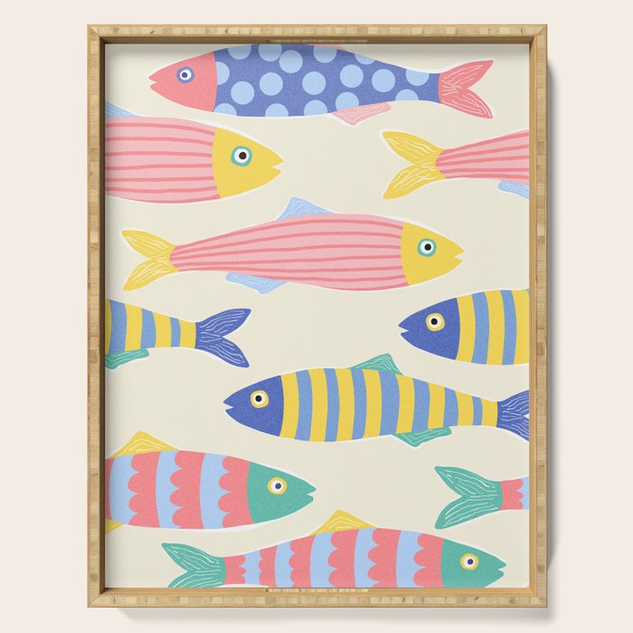 SEA LA VIE - Coastal Pun Fish Art with dots and stripes  Serving Tray Gallery Image 1