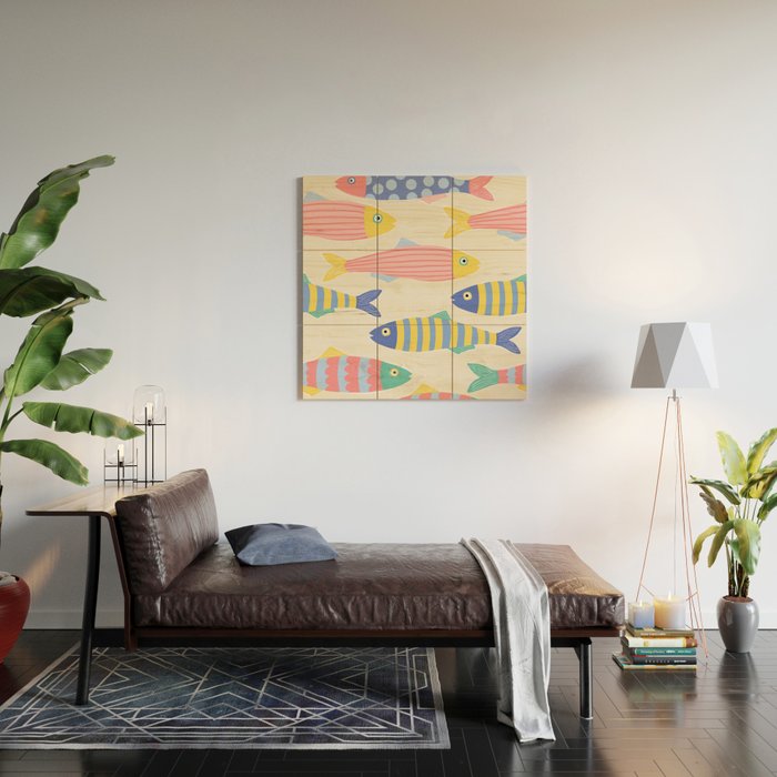 SEA LA VIE - Coastal Pun Fish Art with dots and stripes  Wood Wall Art Gallery Image 2