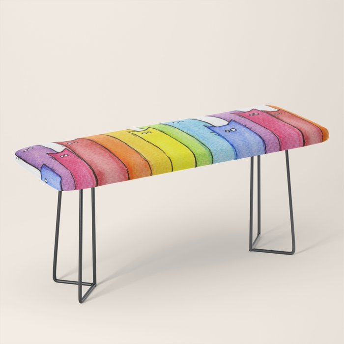 Cat Rainbow Watercolor Pattern Bench Gallery Image 1
