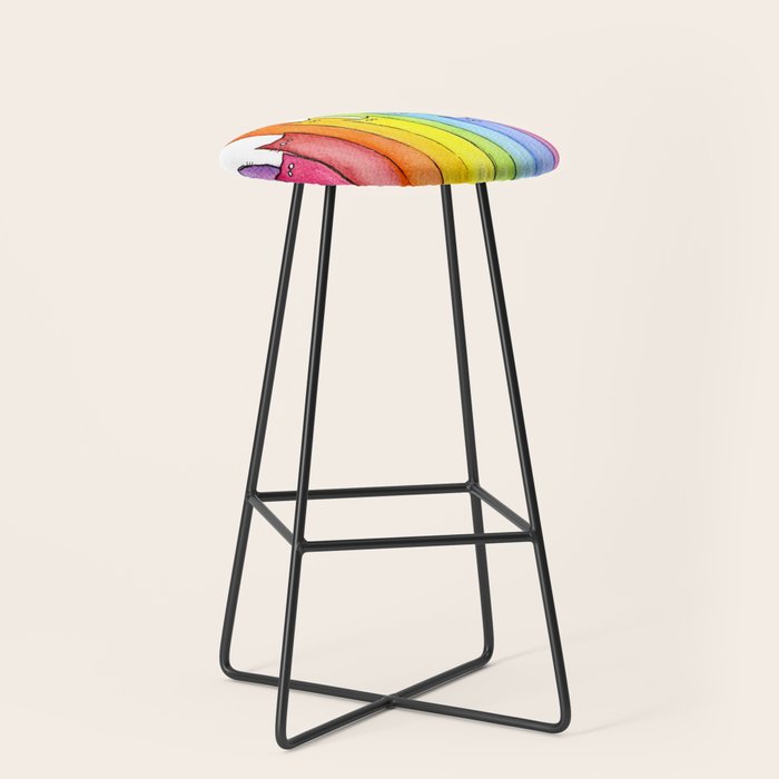 Cat Rainbow Watercolor Pattern Stool Gallery Image 1