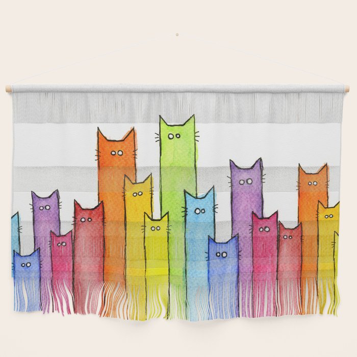 Cat Rainbow Watercolor Pattern Wall Hanging Gallery Image 1