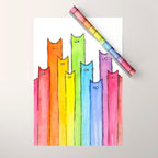 Cat Rainbow Watercolor Pattern Wrapping Paper Gallery Image 1