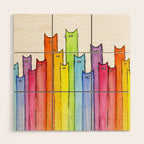 Cat Rainbow Watercolor Pattern Wood Wall Art Gallery Image 1