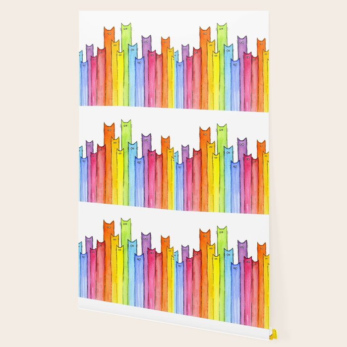 Cat Rainbow Watercolor Pattern Wallpaper Gallery Image 2