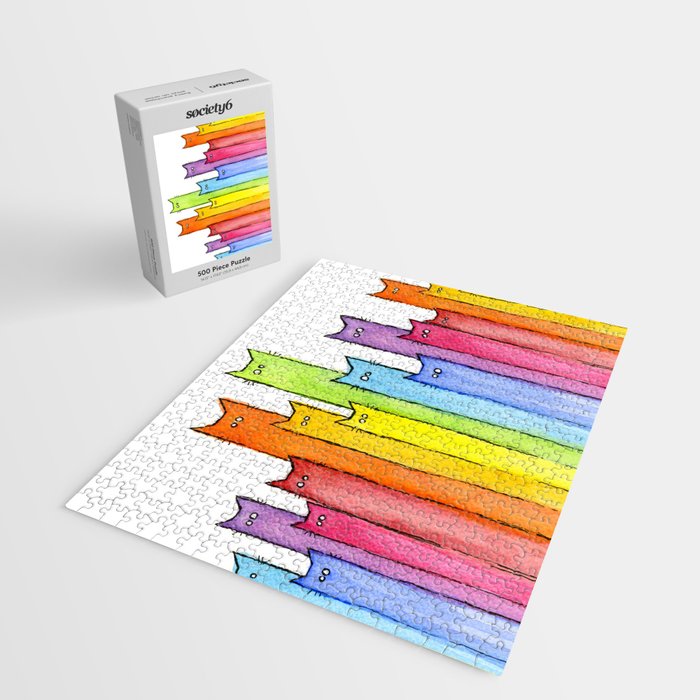 Cat Rainbow Watercolor Pattern Jigsaw Puzzle Gallery Image 2