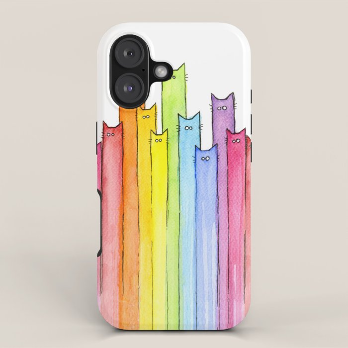 Cat Rainbow Watercolor Pattern iPhone Case Gallery Image 1