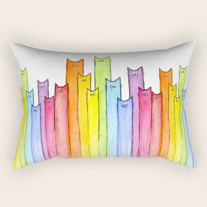 Cat Rainbow Watercolor Pattern Rectangular Pillow Gallery Image 1