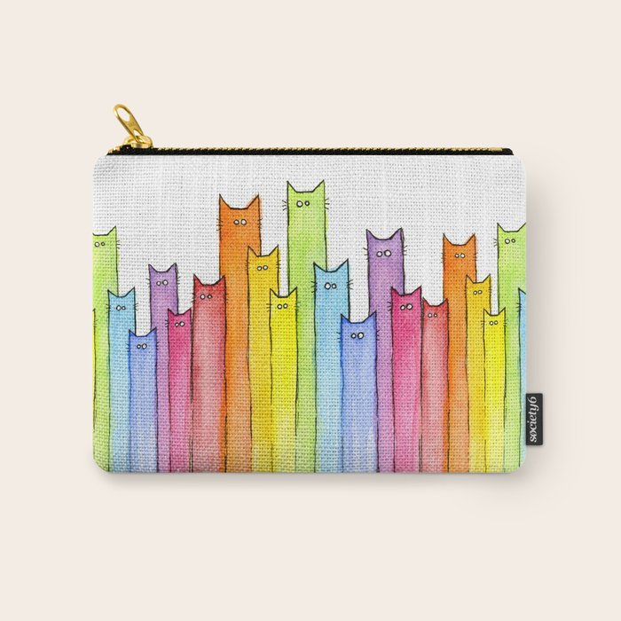 Cat Rainbow Watercolor Pattern Carry All Pouch Gallery Image 1