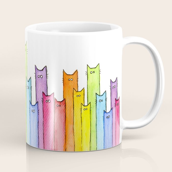 Cat Rainbow Watercolor Pattern Coffee Mug Gallery Image 1