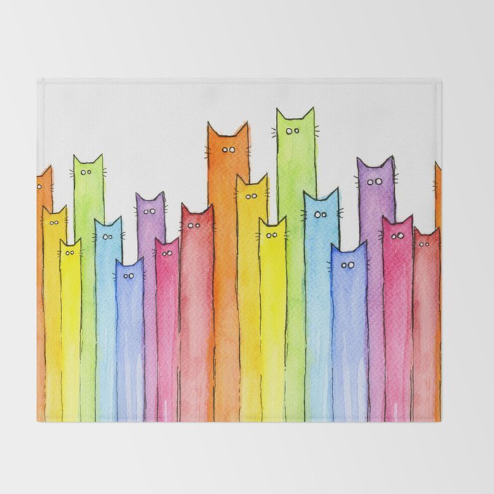 Cat Rainbow Watercolor Pattern Throw Blanket Gallery Image 2
