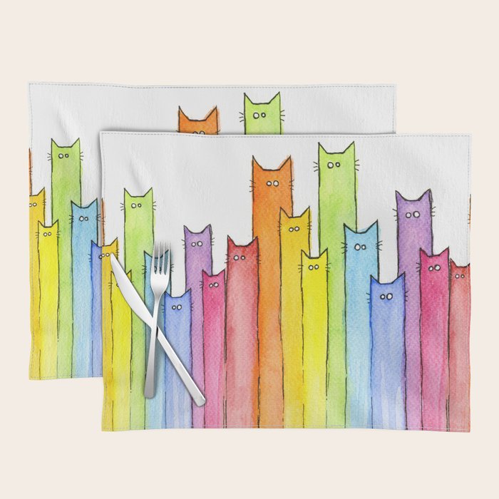 Cat Rainbow Watercolor Pattern Placemat Gallery Image 1