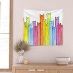 Cat Rainbow Watercolor Pattern Wall Tapestry Gallery Image 2