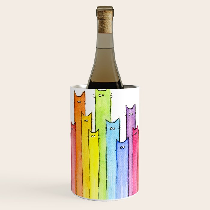 Cat Rainbow Watercolor Pattern Wine Chiller Gallery Image 1
