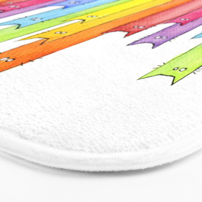 Cat Rainbow Watercolor Pattern Bath Mat Gallery Image 3