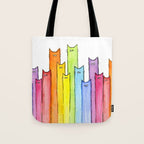Cat Rainbow Watercolor Pattern Tote Bag Gallery Image 1