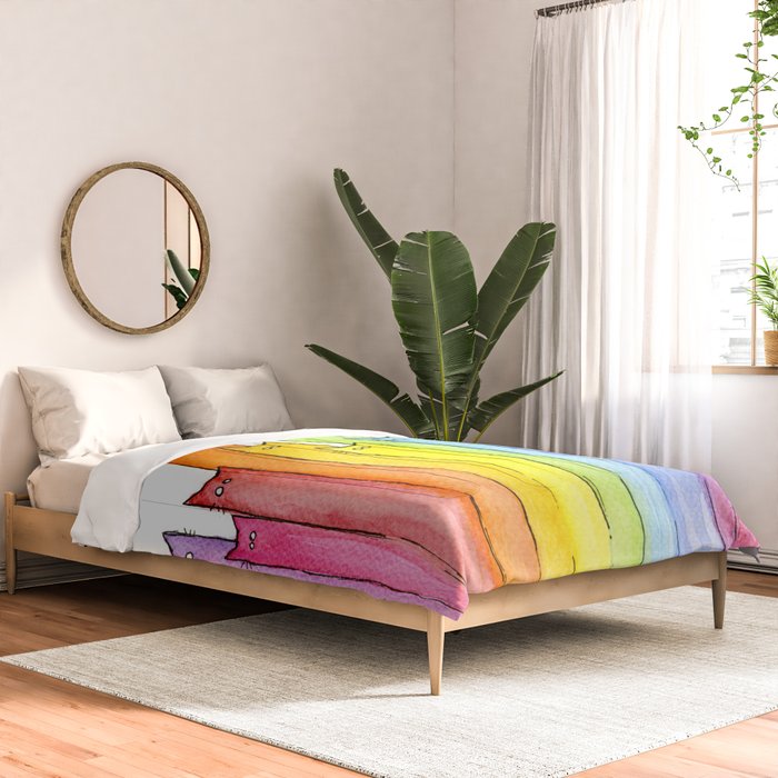 Cat Rainbow Watercolor Pattern Comforter Gallery Image 2