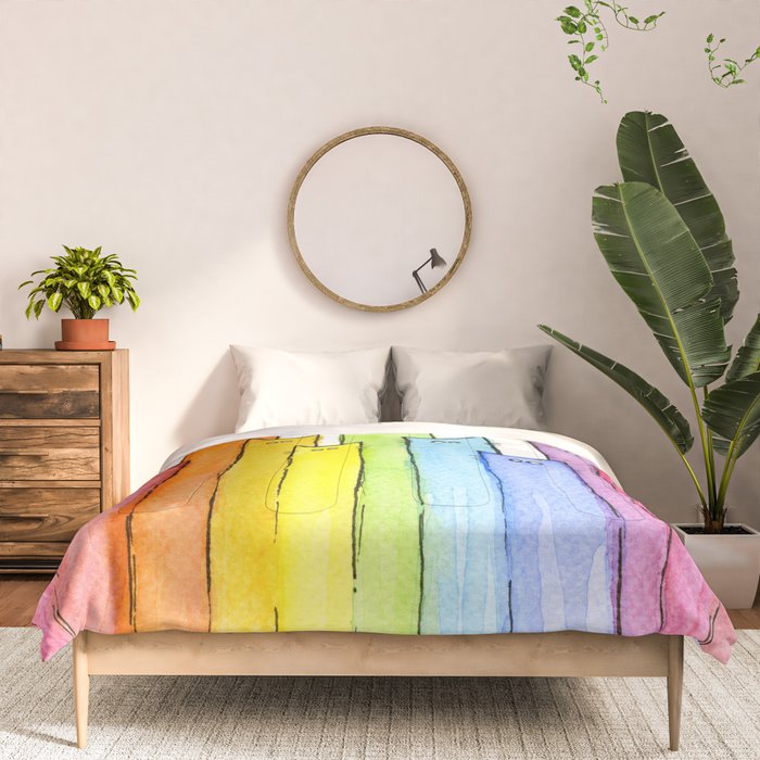 Cat Rainbow Watercolor Pattern Comforter Gallery Image 3