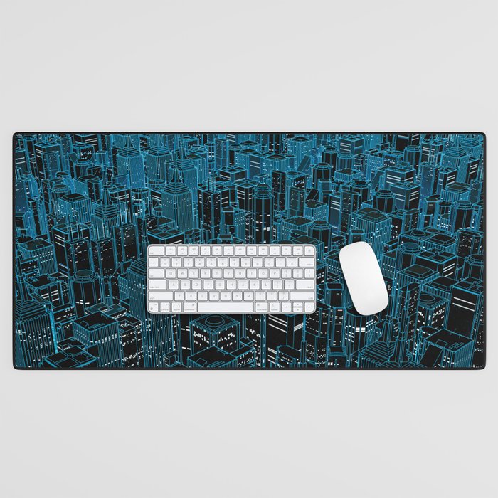 Night light city / Lineart city in blue Desk Mat Gallery Image 1