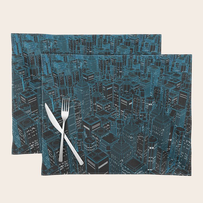 Night Light City / Lineart City In Blue Placemat Gallery Image 1