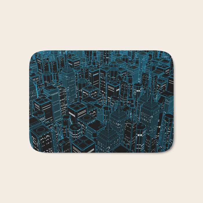 Night light city / Lineart city in blue Bath Mat Gallery Image 1