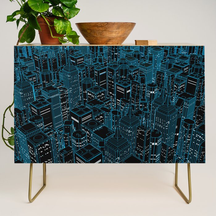 Night light city / Lineart city in blue Credenza Gallery Image 1