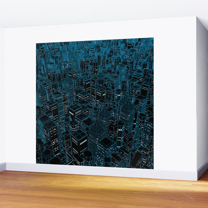 Night light city / Lineart city in blue Wall Mural Gallery Image 2