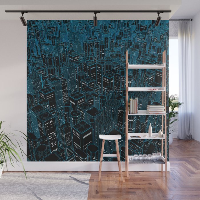 Night light city / Lineart city in blue Wall Mural Gallery Image 1