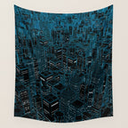 Night light city / Lineart city in blue Wall Tapestry Gallery Image 4