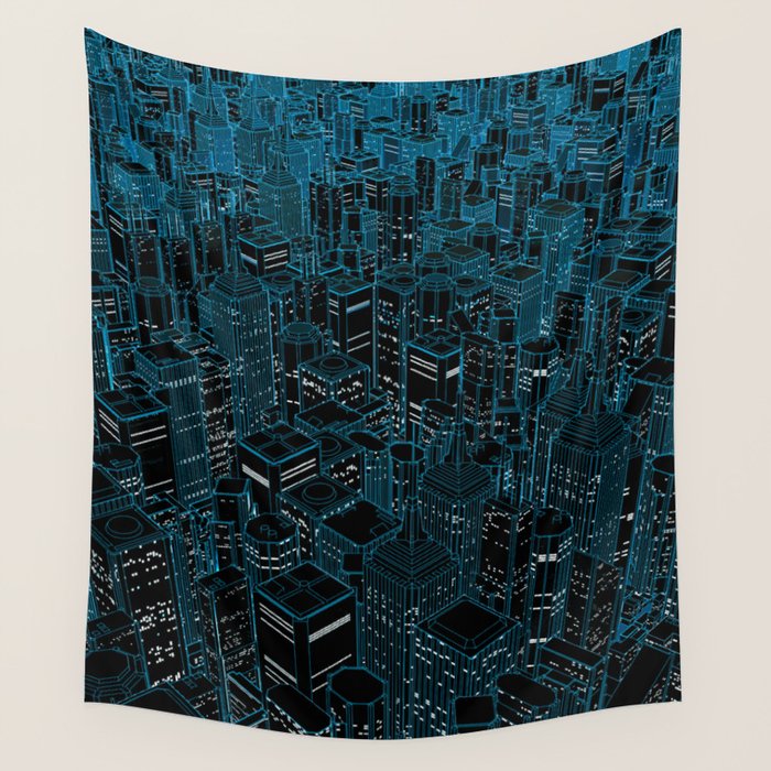 Night light city / Lineart city in blue Wall Tapestry Gallery Image 4