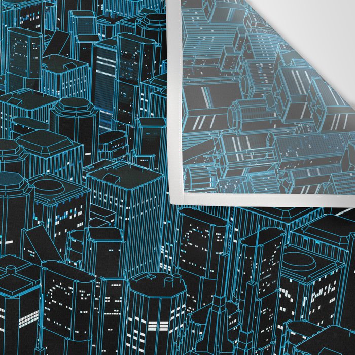Night light city / Lineart city in blue Wall Tapestry Gallery Image 3