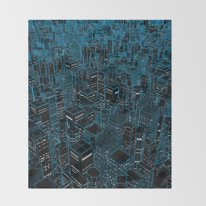 Night light city / Lineart city in blue Throw Blanket Gallery Image 2
