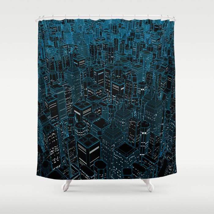 Night light city / Lineart city in blue Shower Curtain Gallery Image 1