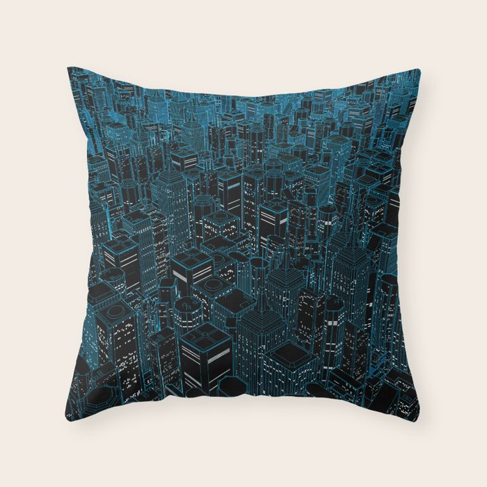 Night light city / Lineart city in blue Throw Pillow Gallery Image 6