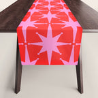 Retro Christmas Atomic Stars Mid Century Modern Pattern in Preppy Pink and Red Table Runner Gallery Image 1
