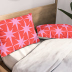 Retro Christmas Atomic Stars Mid Century Modern Pattern in Preppy Pink and Red Pillow Sham Gallery Image 2