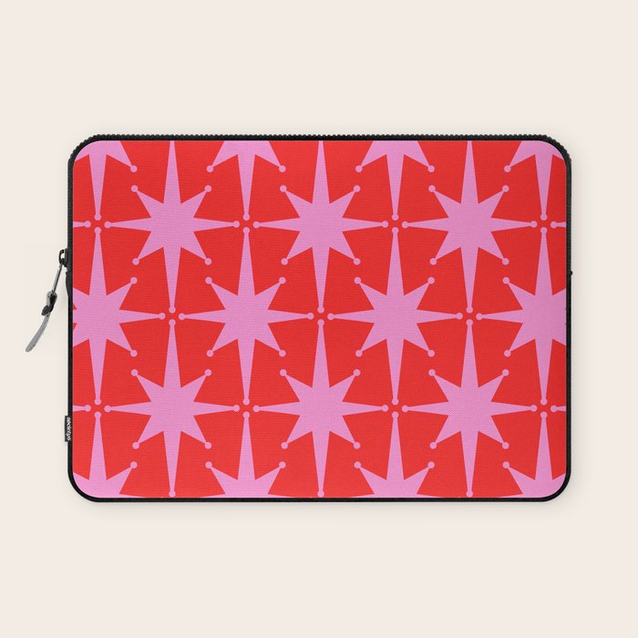 Retro Christmas Atomic Stars Mid Century Modern Pattern in Preppy Pink and Red Laptop Sleeve Gallery Image 1