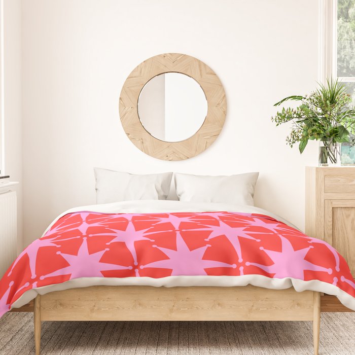 Retro Christmas Atomic Stars Mid Century Modern Pattern in Preppy Pink and Red Duvet Cover Gallery Image 3