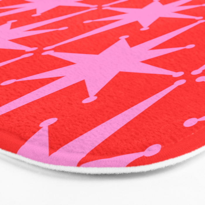 Retro Christmas Atomic Stars Mid Century Modern Pattern in Preppy Pink and Red Bath Mat Gallery Image 3