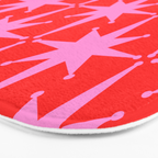 Retro Christmas Atomic Stars Mid Century Modern Pattern in Preppy Pink and Red Bath Mat Gallery Image 3