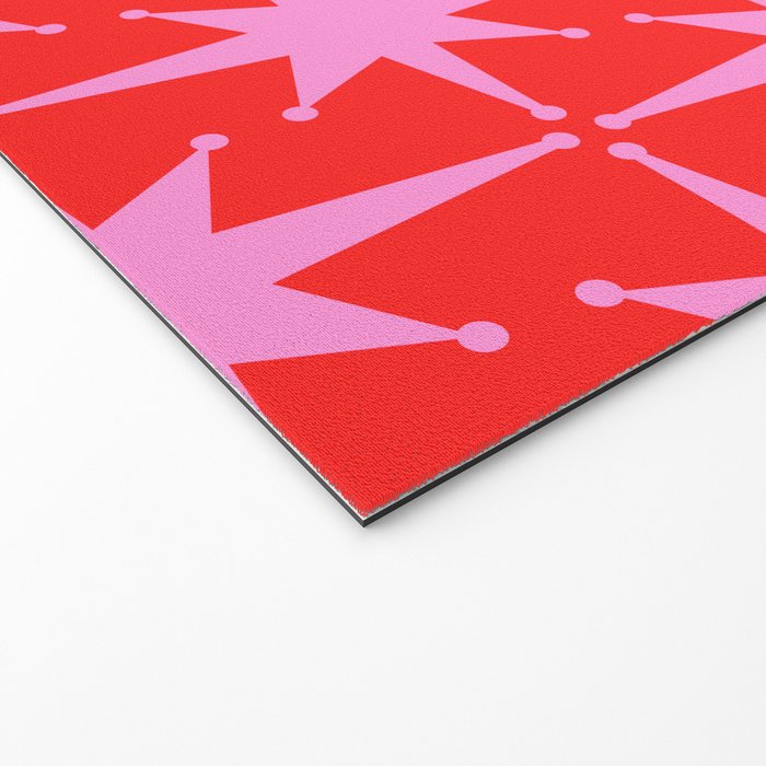 Retro Christmas Atomic Stars Mid Century Modern Pattern in Preppy Pink and Red Welcome Mat Gallery Image 2